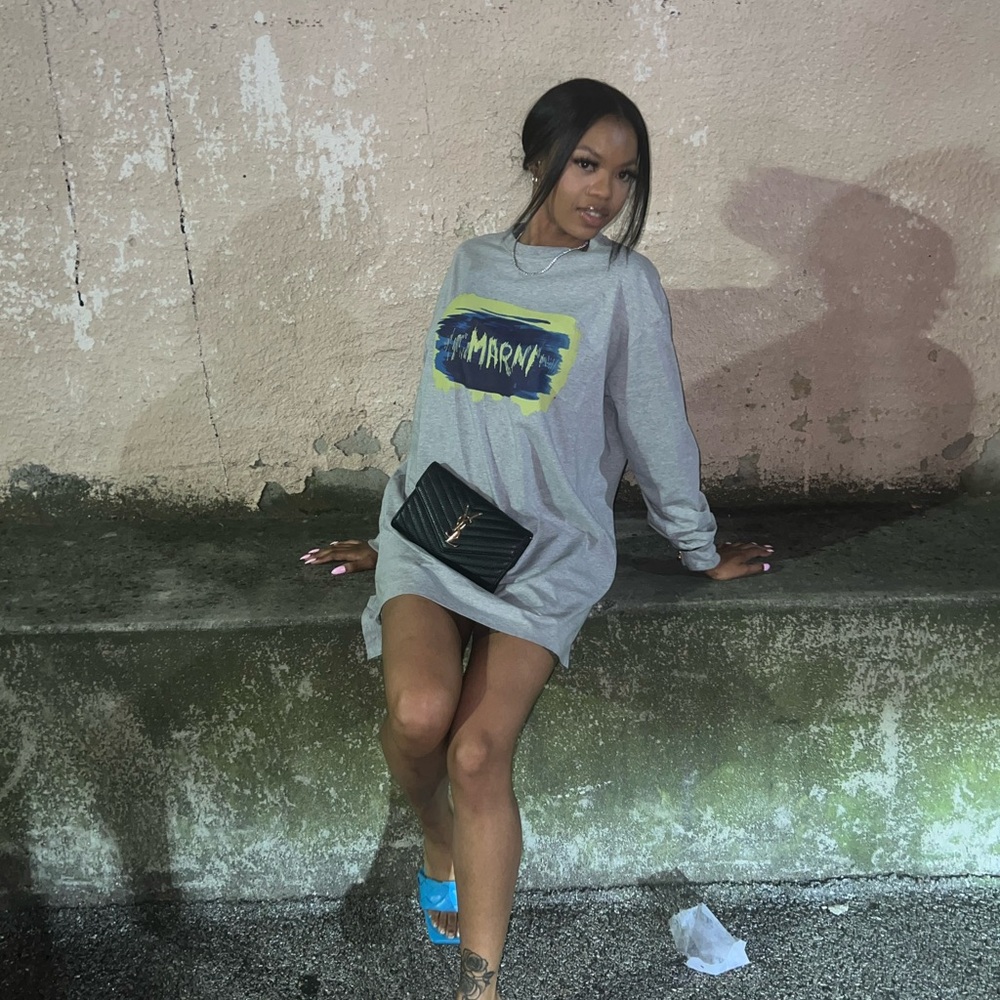 Marni Gray Oversized Hoodie with Green Logo